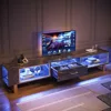 80 Inch TV Stand for 65/75/85/90 Inch TVs, LED Gaming Entertainment Center with Open Storage, Modern High Gloss Media Console 4