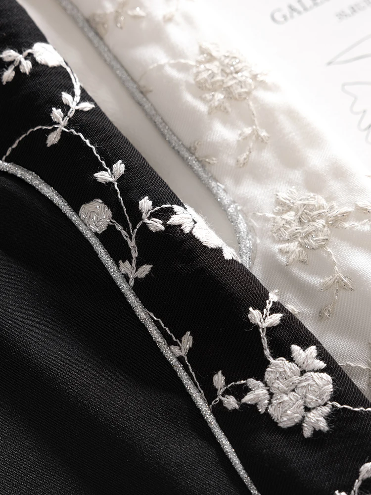 QOERLIN Chinese Style Beaded Embroideried Floral Shorts Women Elegant Wide Leg High Waist Black White Side Zipper Summer Shorts