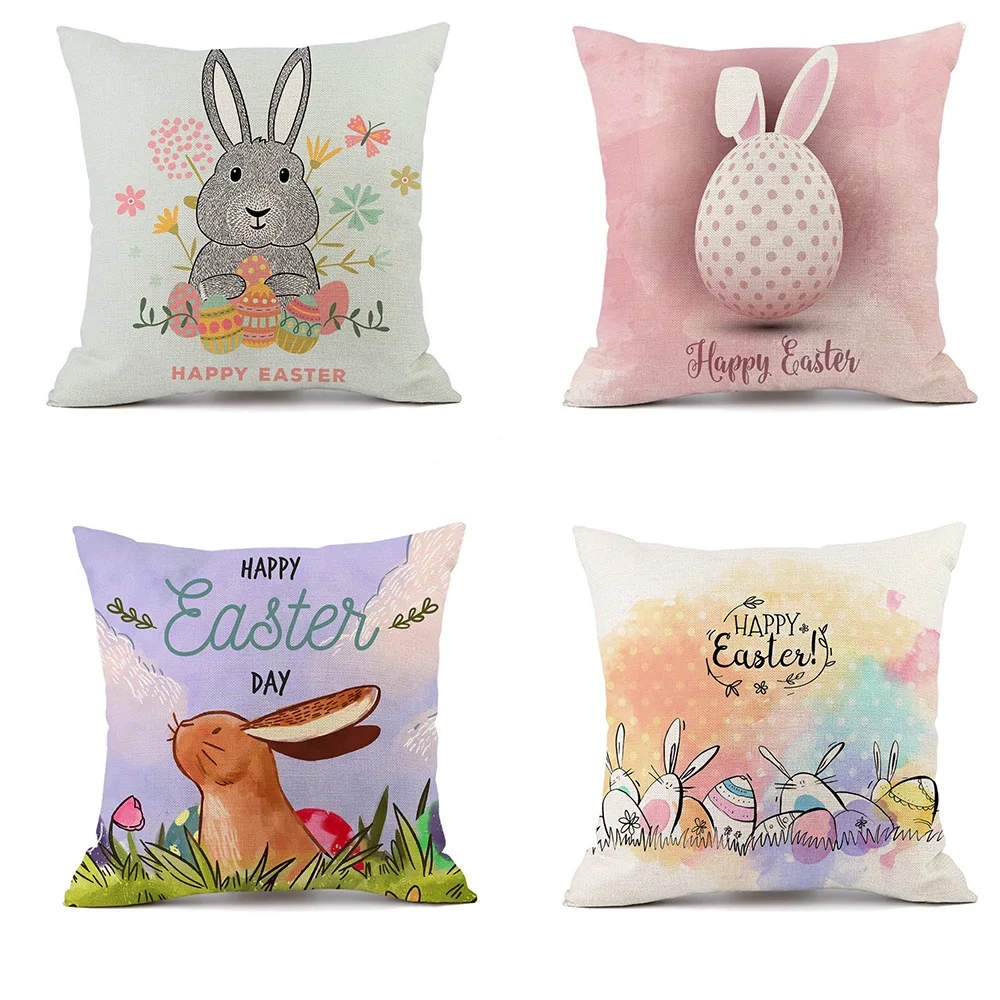 

Easter Bunny Theme Throw Pillow Cover Linen Material Living Room Sofa Home Decor Nordic Style Fashion Cushion Cover 45x45cm New