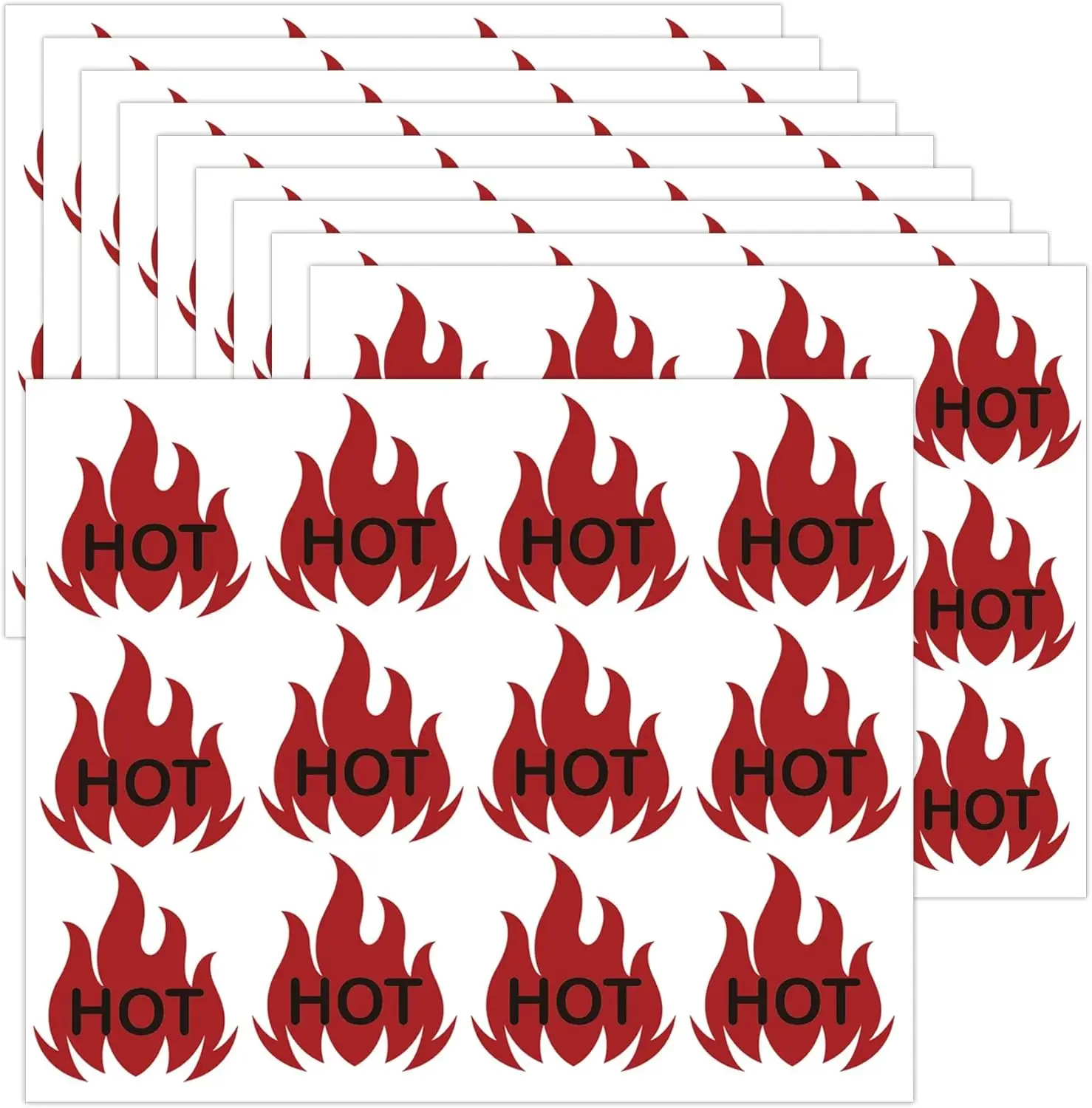 Red Flame Shaped Sticker 1.5 Inch HOT Imprint Flame Labels for Supermarkets, Convenience Stores, Coffee Shops 240Pcs