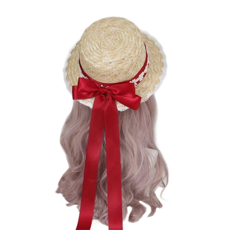 

Straw Boater Hat Ribbon Straw Hat Beachs Hat Bows Straw Hat TeaParty SunHat