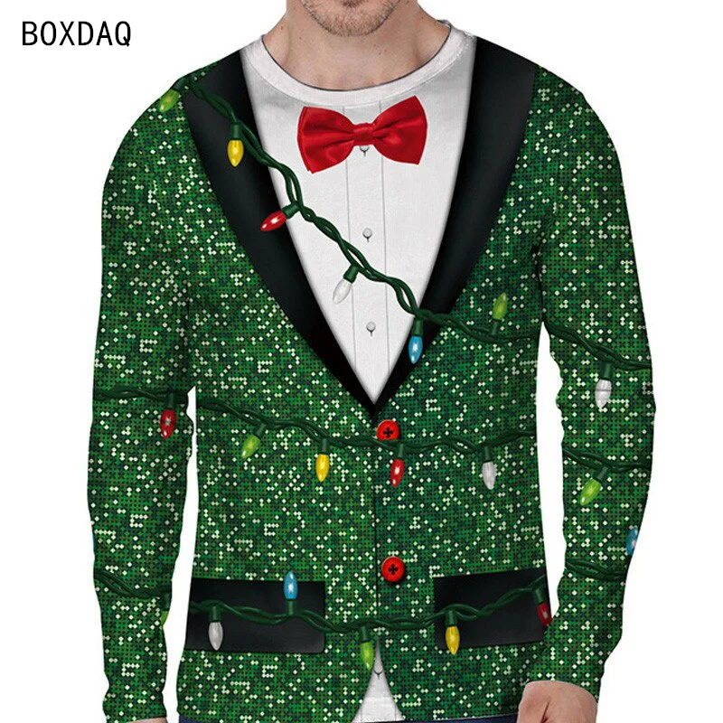 Men's Christmas TShirt Long Sleeve Casual Tops Autumn Big Size 6XL