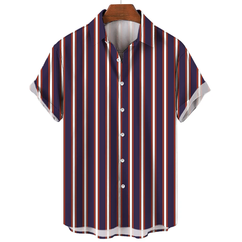 

Men Stripe Printed Casual Men's Shirt Button Collar Short Sleeve Fashion Street Male Clothing Business Short Sleeve Shirt Tops