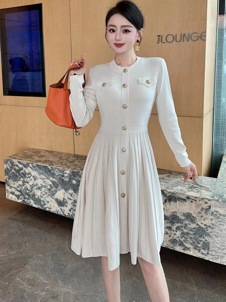 ZJYT Autumn Winter Long Sleeve Knitting Sweater Dresses for