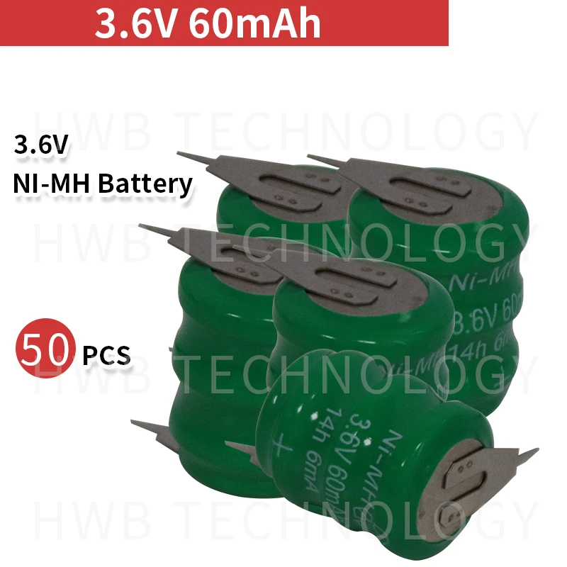 50pcslot36V60mAhNiCDnickelcadmiumbatterydatabackupbattery