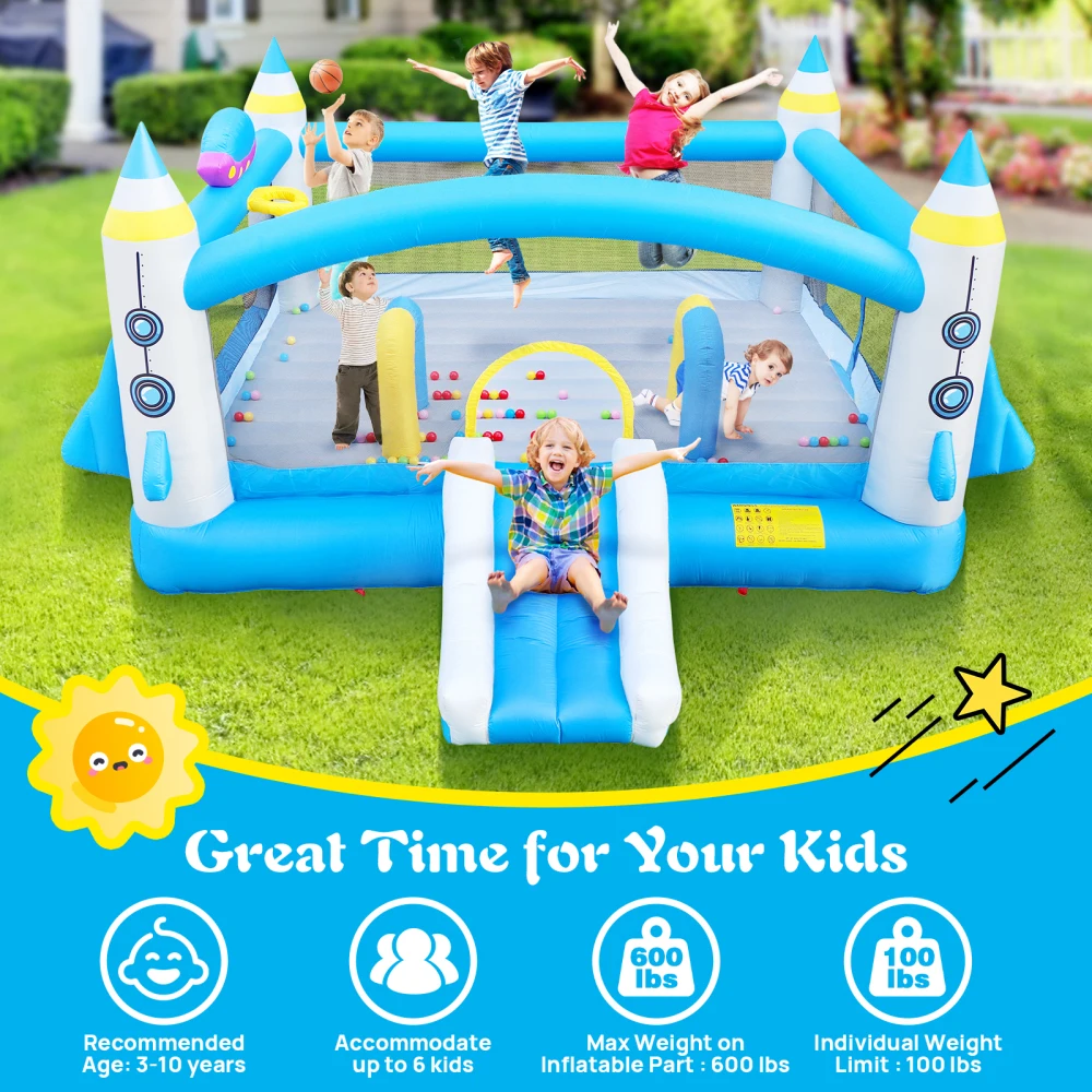 Multifunctional Jump 'n Slide Inflatable Bouncer for Kids Complete Setup with Blower 198" X 180" Play Area-96" Tall