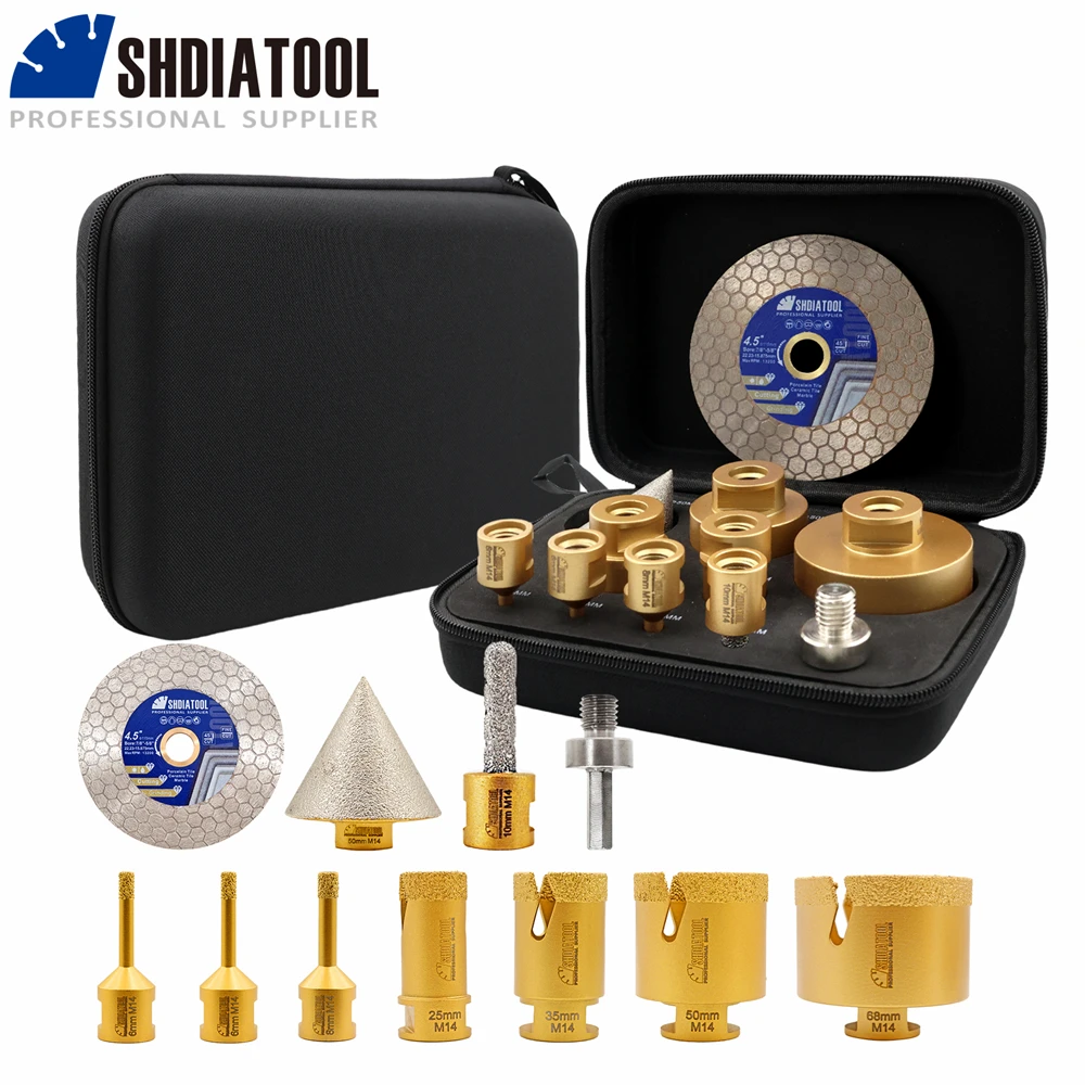 SHDIATOOL 11-teiliges Diamantbohrer-Set Ø6-68mm Lochsäge+10mm Fräser+50mm Fasenfräser+115mm Sägeblatt+HEX-Adapter – Detail 10