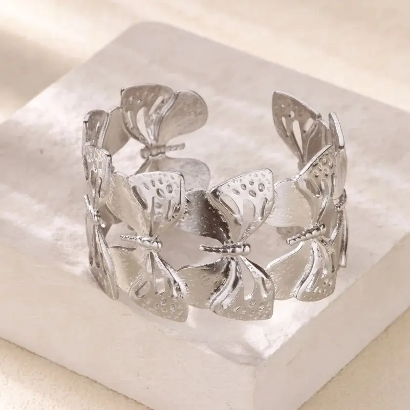 Stainless Steel Butterfly Bangle for Women Silver Color