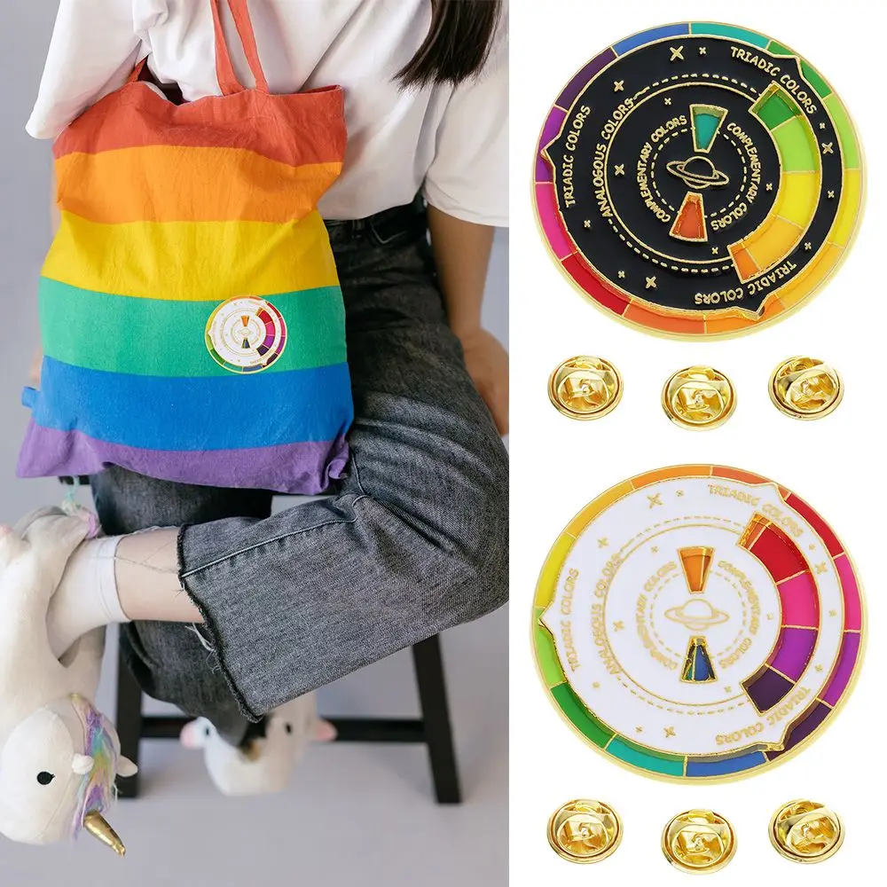 1PC Rotatable Color Compass Enamel Pins Brooches Take Off Bag Lapel Badge Nightcap Planetary Jewelry Gift For Fine Friends