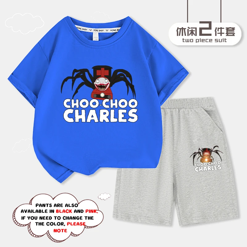

Boys Girls Cartoon Choo-choo Charles Tshirt Kids ClothesTops T-shirt Set Summer Short Sleeves Women Tees