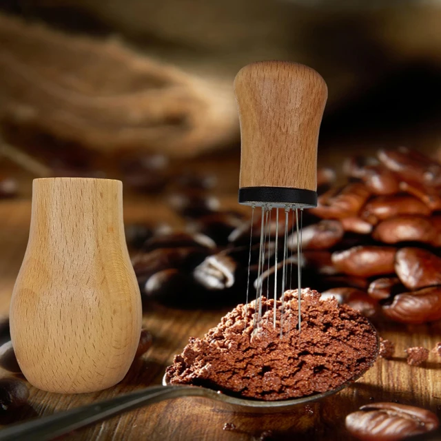 Coffee Distributor Needle Natural Wooden Handle Stainless Steel