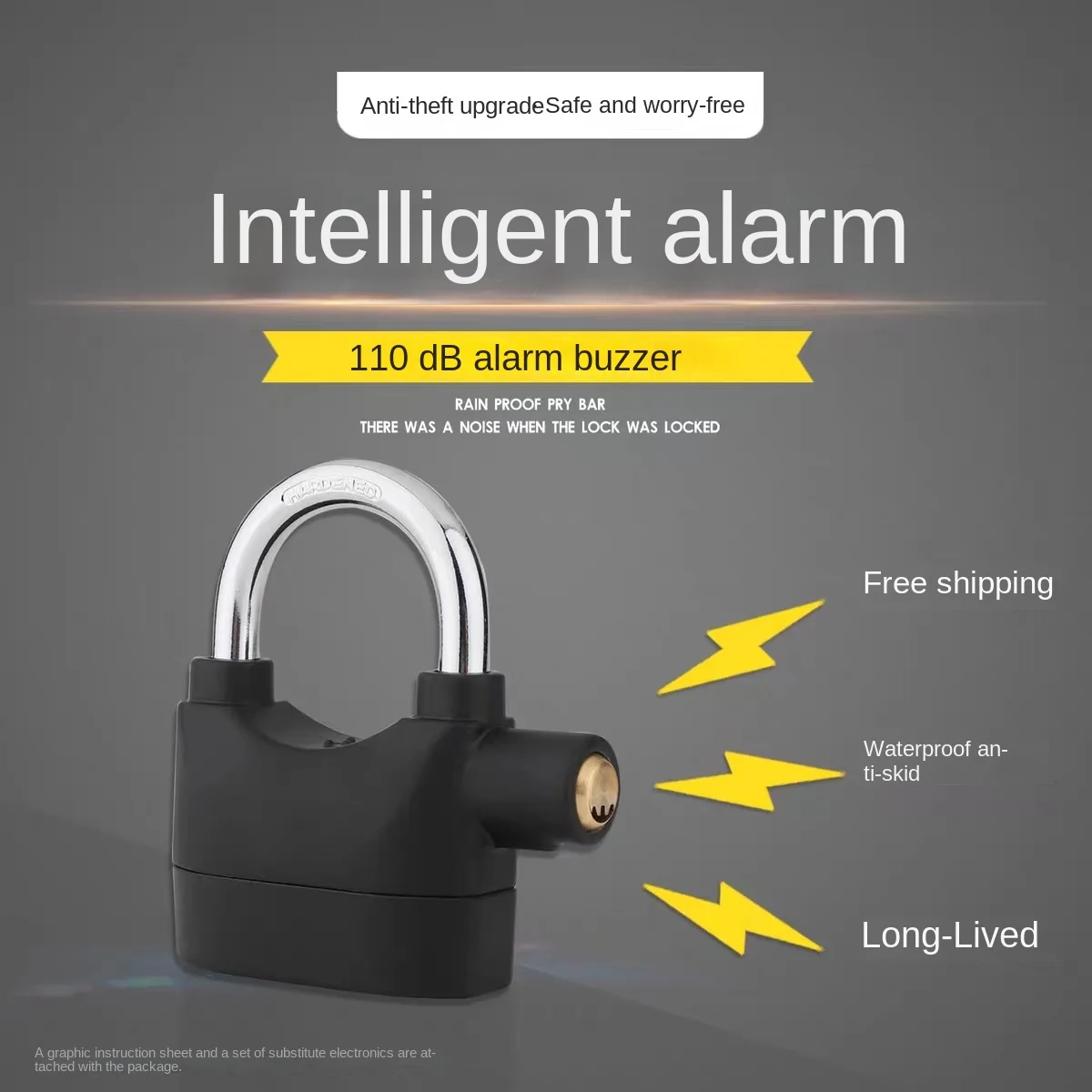 

110dB anti-theft alarm lock padlock motorcycle electric bicycle outdoor door lock waterproof anti prying and anti-theft