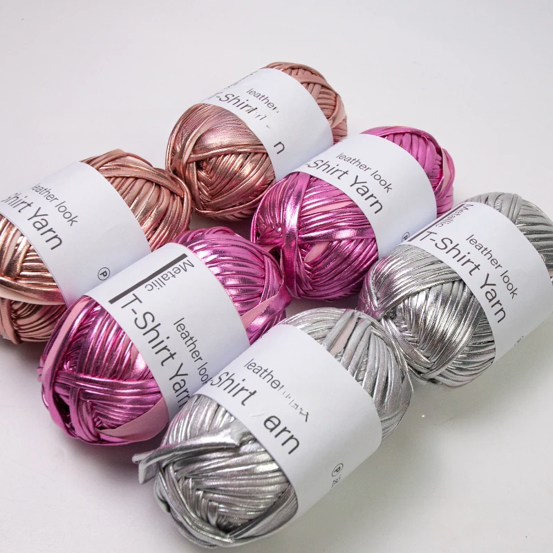 Metallic T-Shirt Yarn for Handmade Bag Blanket Shiny Knitting Crochet Yarn for Crocheting Beginners DIY Keychains Cushion 4