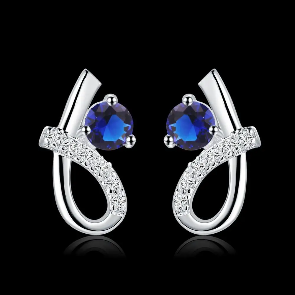 

Fashion 925 Sterling Silver blue zircon crystal earrings stud for women luxury party wedding accessories Jewelry Holiday gift
