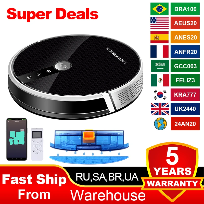 LIECTROUX C30B Robot Vacuum Cleaner AI Map Navigation,Memory,Smart Partition,WiFi App,6000Pa Suction,Electric Water Tank,Wet Mop ilife a80 plus robot vacuum mop cleaner smart cellphones wifi app control powerful suction electronic wall household tools