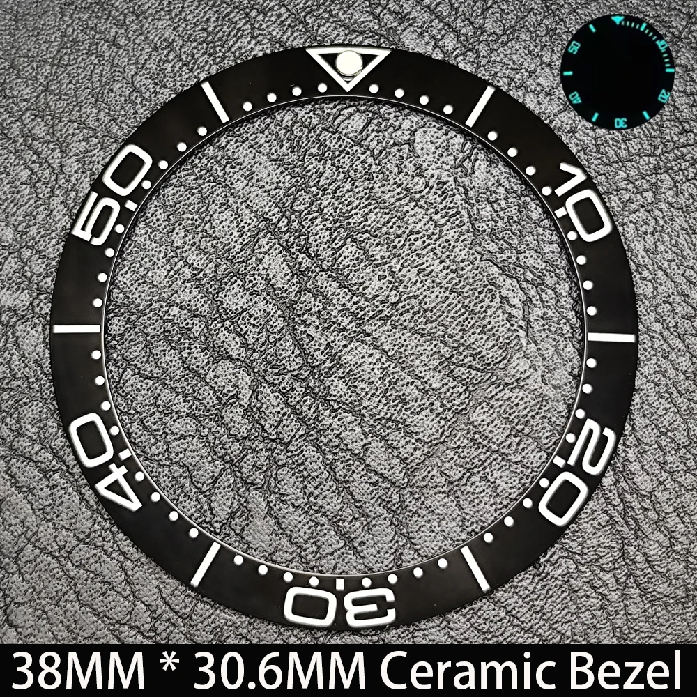 Elegant Blue Luminous Bezel GMT and Diving Watch Insert, Sloping 38mm x 30.6mm Ceramic/Aluminum