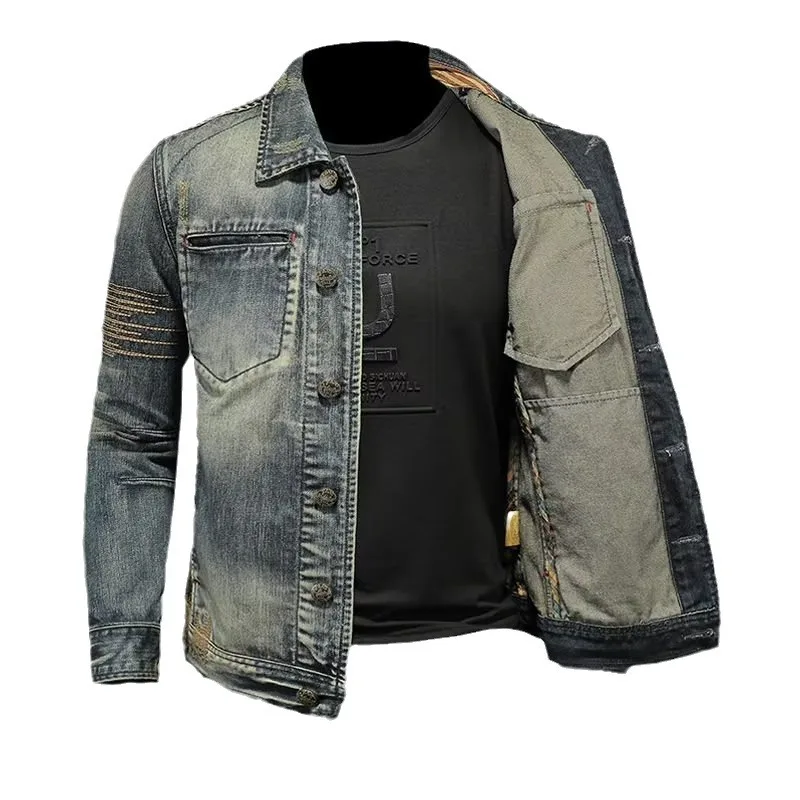 2023 winter denim jacket male Fashion Trench coat men jeans Jacket Men\'s Casual jackts autumn men classic denim Coat size M-4XL