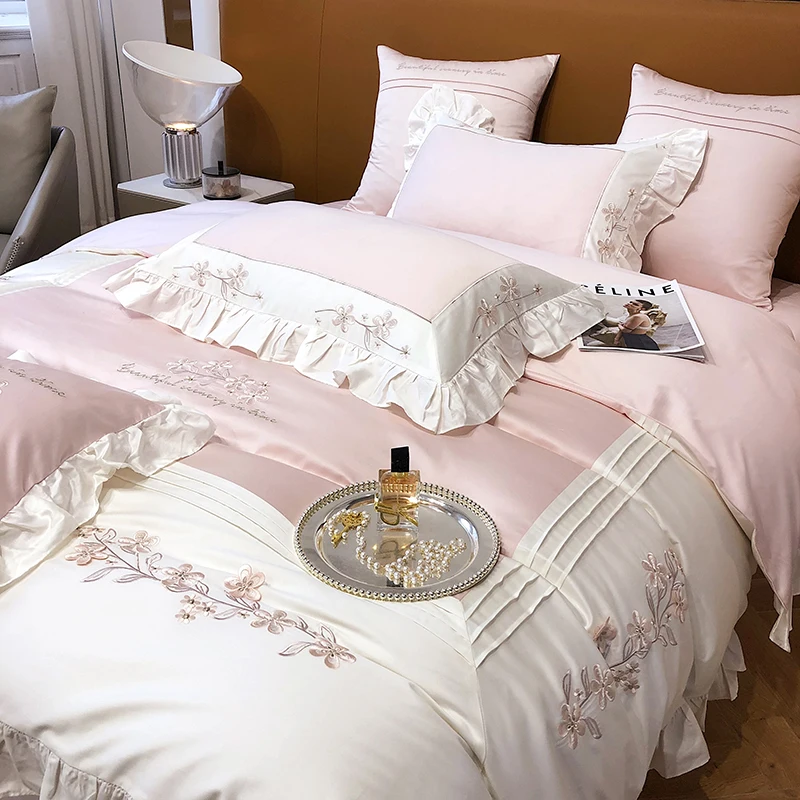 Ruffles Duvet Quilt Cover Set Bed Linen Fitted Sheet Pillow Shams Luxury 1200TC Egyptian Cotton Elegant Embroidery Bedding Set 29 Sc1a7a37b6e044bedb3540fe8aae90ecf4