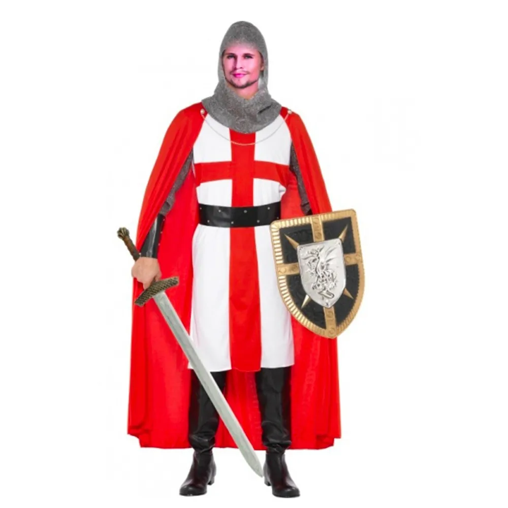 

Men's European Crusaders Cosplay Costume with Cloak Adult Medieval Roman Knight Outfits Carnival Easter Purim Fancy Dress