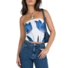 Women's Summer Tube Tops Floral Pattern Bandeau Show Navel Crop Corset Vest 7