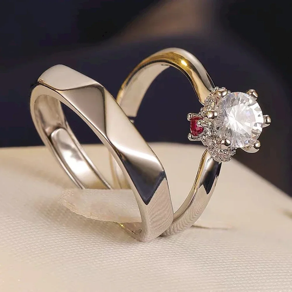 Couple Ring 1 Pair copper plated platinum crystal rings couple rings fashion rings fashion ring finger rings metal rings