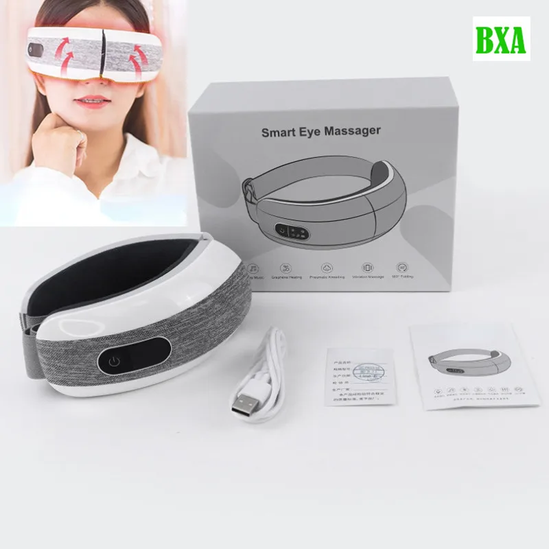 smart 4d air pressure roll vibration eyes care mask music relax therapy massage with heat electric eye massager Smart Eye Massager Glasses Vibration Hot Compress Massage Eye Mask with Bluetooth Music for Improve Eye Fatigue Pouch Wrinkle