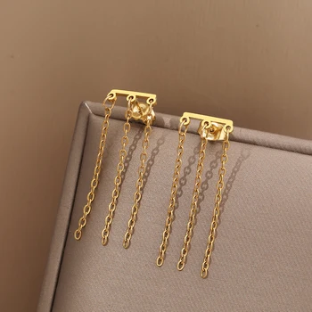 Stainless Steel Earrings Trend Minimalist Stick Tassel Chains Pendants Earrings