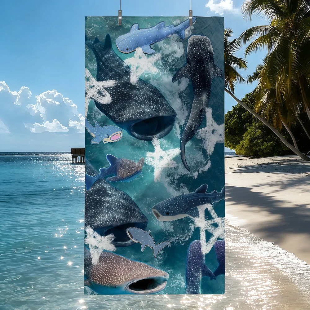 Serviette de plage séchage rapide imprimé requin baleine piscine_voghion.com