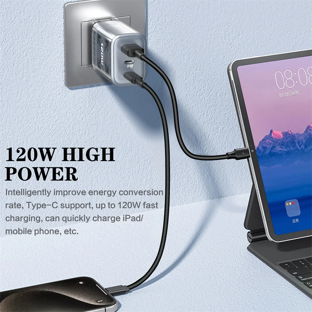 120W 3 Ports USB C Charger PD Fast Charging Charger Power Adapter Type C Quick C