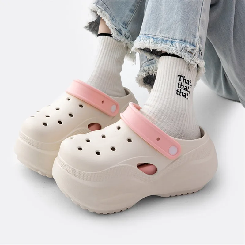 7.5cm Thick Soled Garden Sandals Women Hole Shoes 2024 Summer Street Sandals And SlippersBeach Shoes EVA Sandals