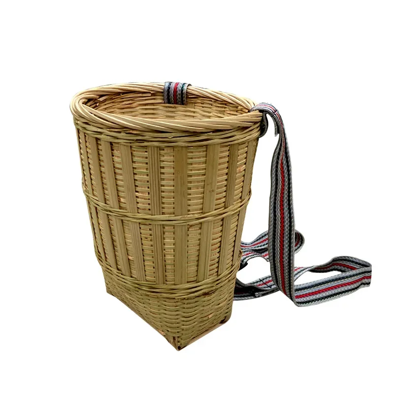 Large Capacity Double Shoulder Bamboo Basket Portable Outdoor Picnic Basket Tea Picking Baskets Dance Props Organization Basket 6