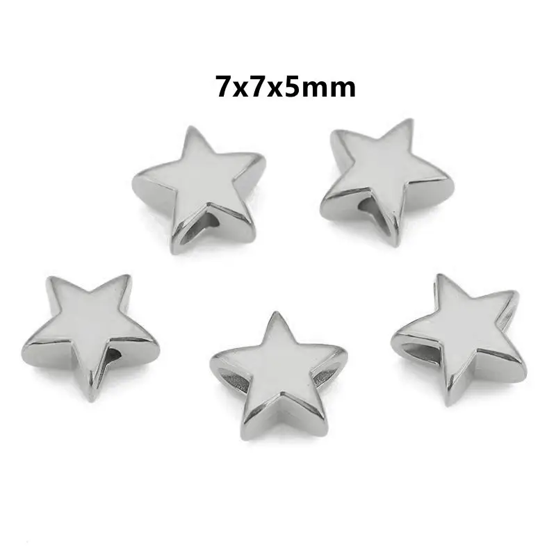 Set of 5 Stainless Steel Star and Heart Spacer Beads
