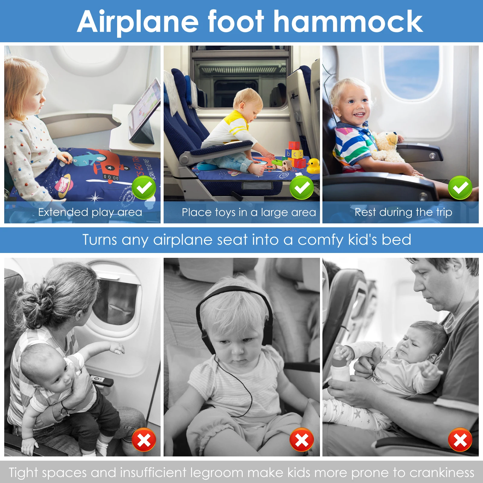 Toddler Travel Airplane Bed Portable Pedals Bed Foot Rest Hammock with Storage Bag Baby Airplane Seat Extender For Leg Rest airplane foot rest airplane seat extender