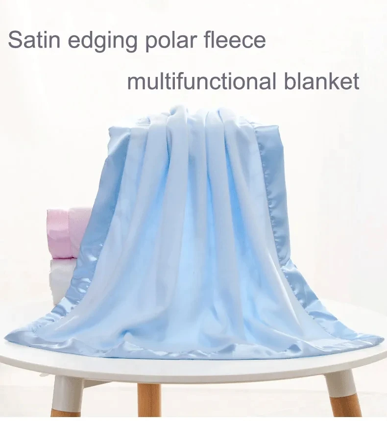 Baby Blanket Solid Flannel Embroidered Satin Edging Quilt Soft Infant Boy Girls Monthly Swaddle Stroller Blanket Infantil Wrap