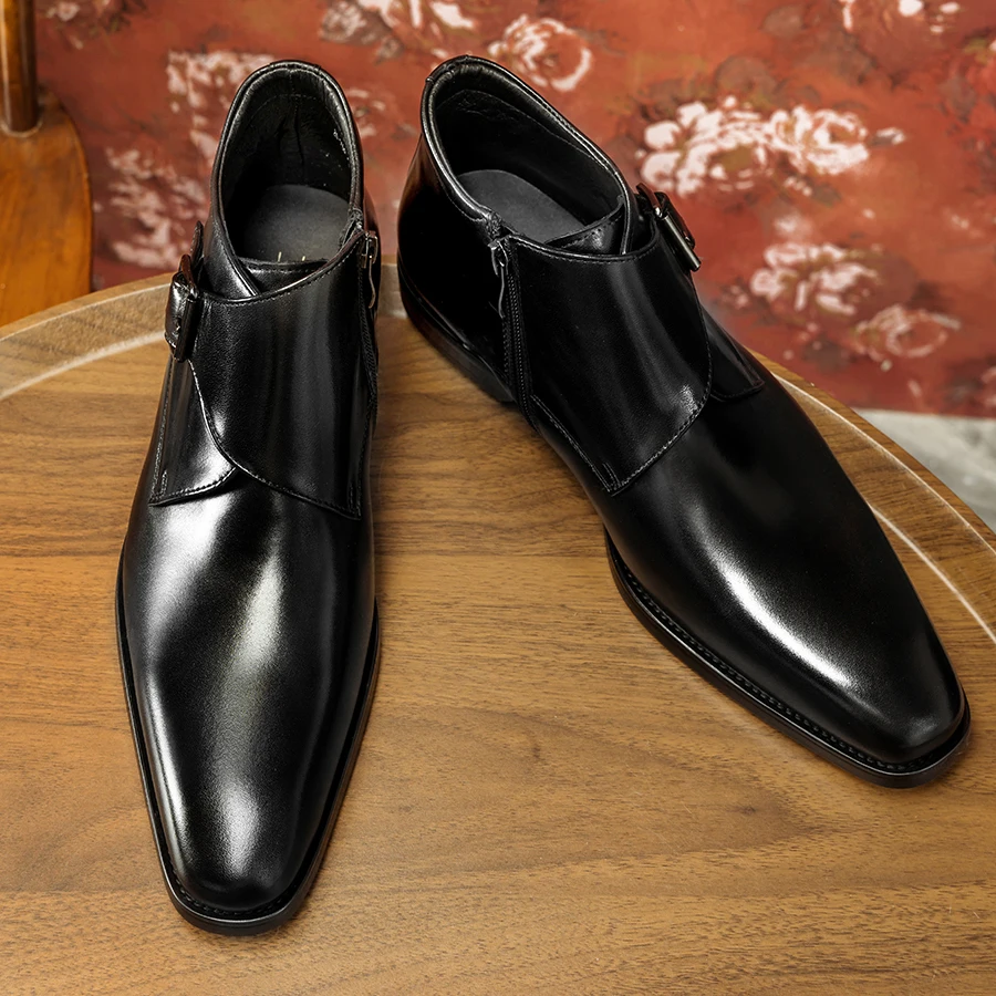 Hanmce Chelsea Boots Top Quality Genuine Leather Slip-On Luxury Boots Men