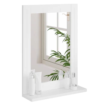 Specchio da parete moderno per bagno rettangolare bianco 40x55x12 cm con ripiano per bagno, corridoio, soggiorno 1