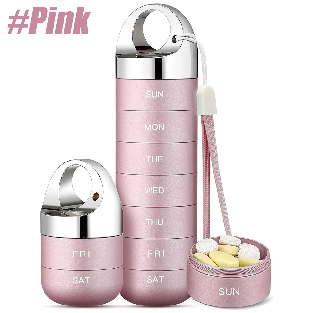 Compact Waterproof Aluminum Travel Pill Organizer for Vitamins - Portable 7-Day Storage Case