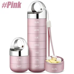 Compact Waterproof Aluminum Travel Pill Organizer for Vitamins - Portable 7 - Day Storage Case (Pink)