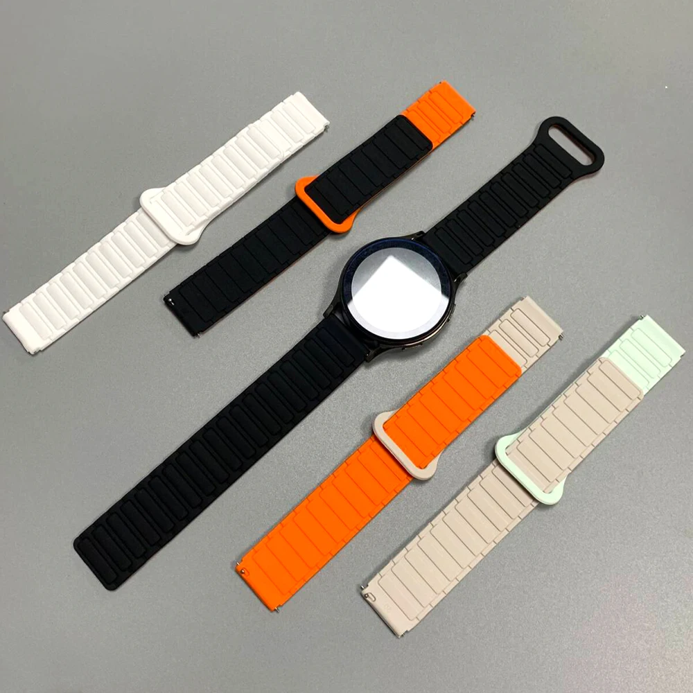 Silicone Magnetic Loop Smartwatch Strap - 20/22mm Adjustable Bracelet in Various Colors