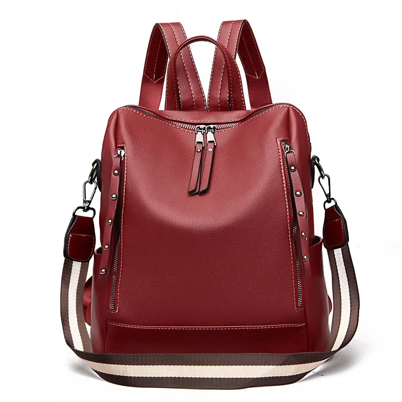 

PU Leather Elegant Anti-theft Women's Backpack Travel Shopping Commuter Female Backpacks Handbag Soft Student Bag For Girls
