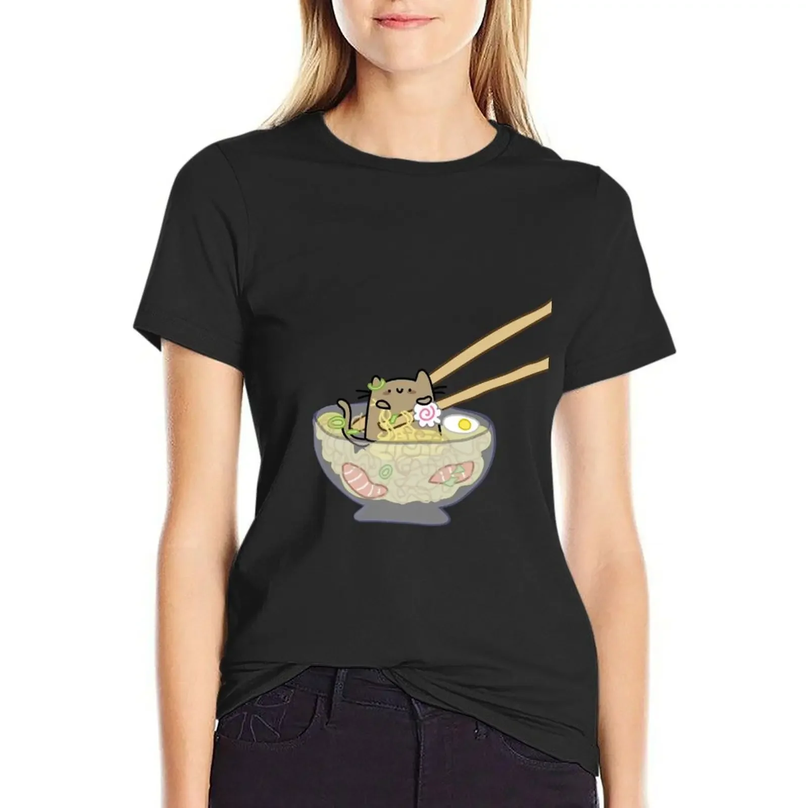 

ramen cat T-Shirt lady clothes female t shirts for Women loose fit