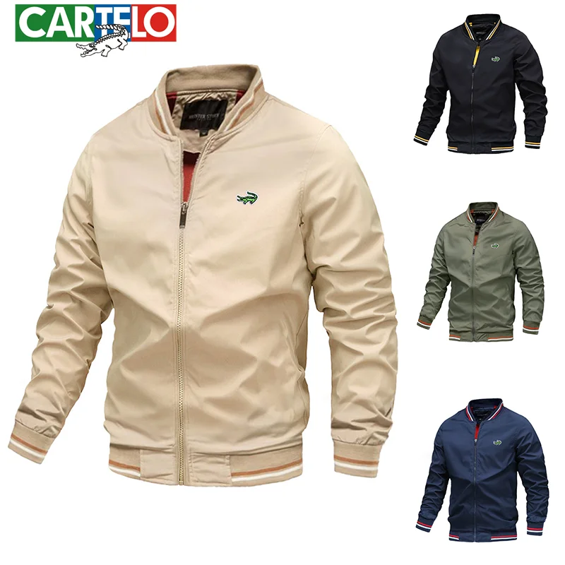 Men's Business Casual Jacket New Autumn Fashion Embroidery CARTELO Windproof Standing Neck Zipper Sports High Quality Top Jacket