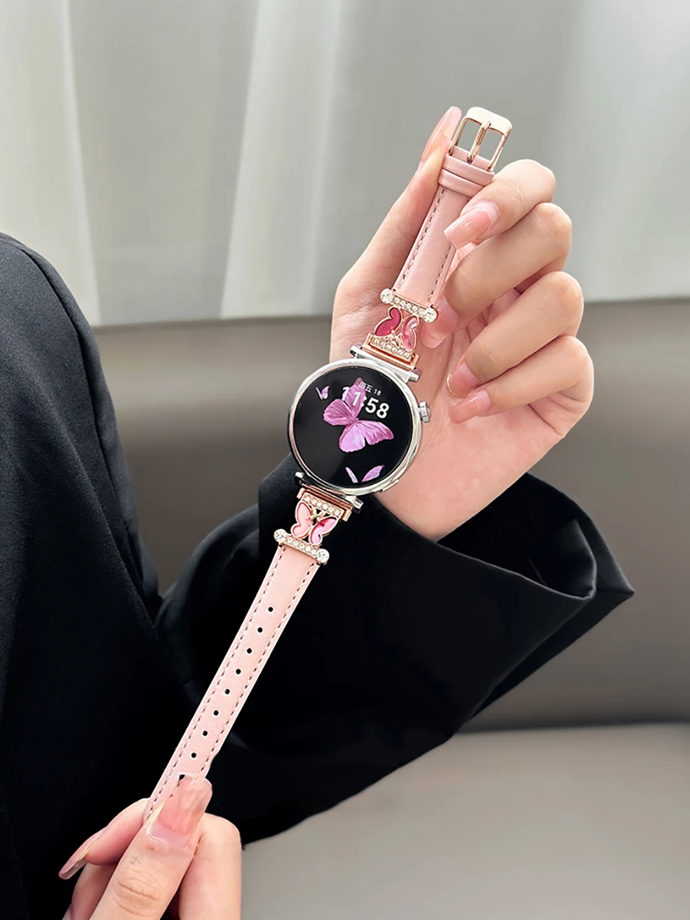 Korean Cute Colored Butterfly Leather Watch Strap – Stylish Girl Wrist Bracelet