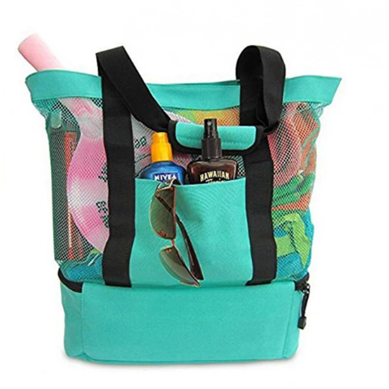 Large Pockets Beach Bag For Towels Mesh Shoulder Bags For Toys Waterproof Large Capacity Shopper Tote Bag Summer Storage