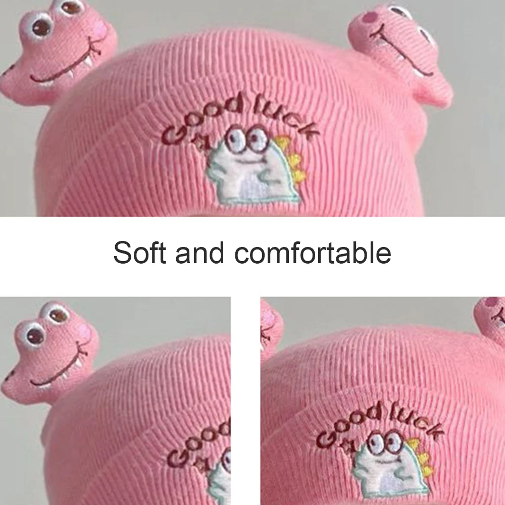 Good Luck Dinosaur Beanies Autumn Winter Boys Girls Baby Hat Cute Wool Knitted Hats Infant Cute Outdoor Windproof Scarf Set
