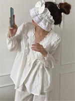 Alien Kitty Korean Autumn Lace Elegant Solid Color 2023 Pajamas Suit Women Cotton Sweet Palace White Sets Style Home Clothes - Image 2