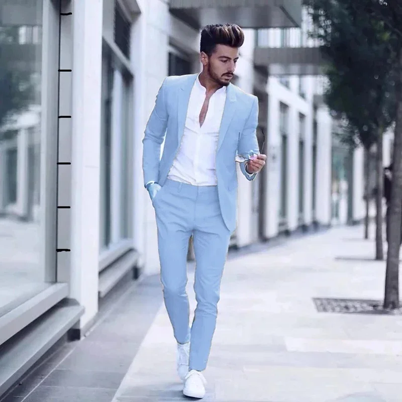 Men's Luxurious Business Suit for Wedding Party Tuxedos Slim Fit Peak Lapel Pink Suits (Jacket + Pants)