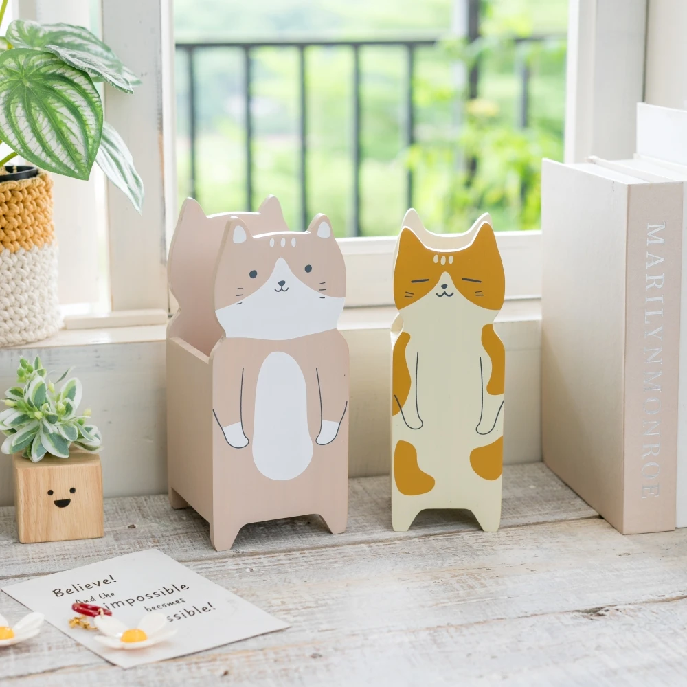 Cute Cat Pencil Holder Organizer Home Stationery Cosmetic Brush Desktop Accessories for Student School Storage Office Supplies 4