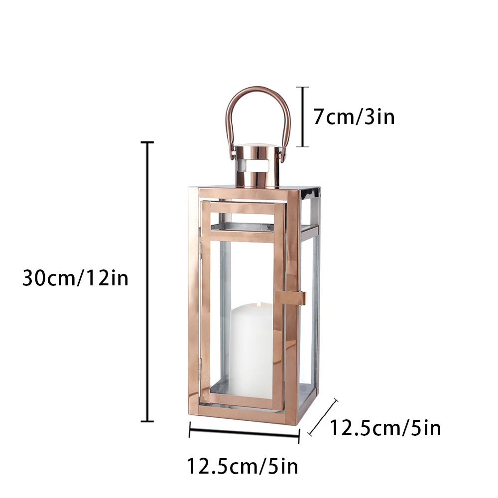 Stainless Steel Candle Holder Lanterns Rose Gold Hanging Lantern Candlestick Light for Indoor Outdoor Weddings Party Home Decor - Image 6