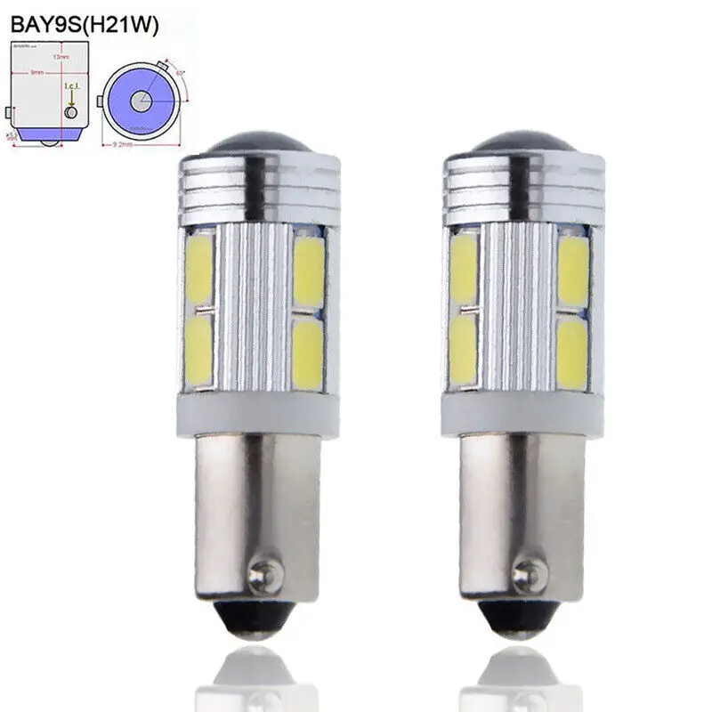 2 Pz Bay9S H21W 10 Smd Indicatore Led Guida Lampadina Laterale Retromarcia Bianco 6000K